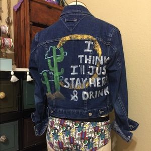 Hand painted Tommy jean jacket. Size M